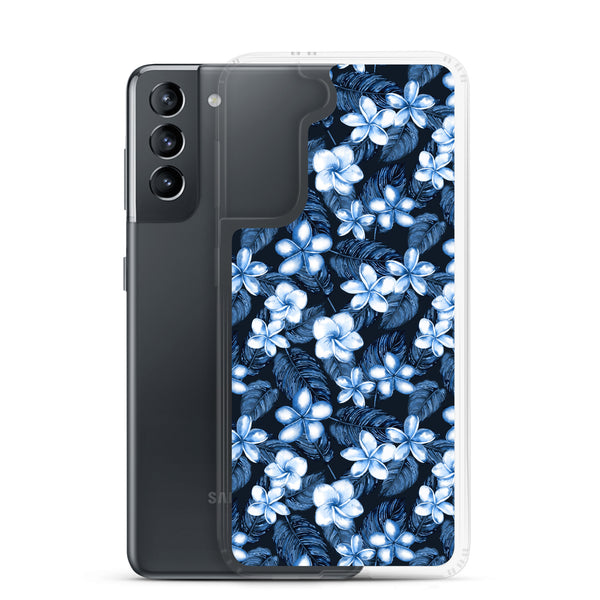 Blue Plumeria Floral Flowers Tropical Samsung Case - Samsung Galaxy Case S10 S20 S21 S22 E FE Plus and Ultra