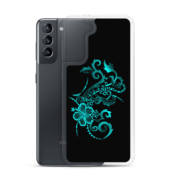 Hibiscus Tattoo - Teal - Samsung Galaxy Case S10 S20 S21 S22 E FE Plus and Ultra