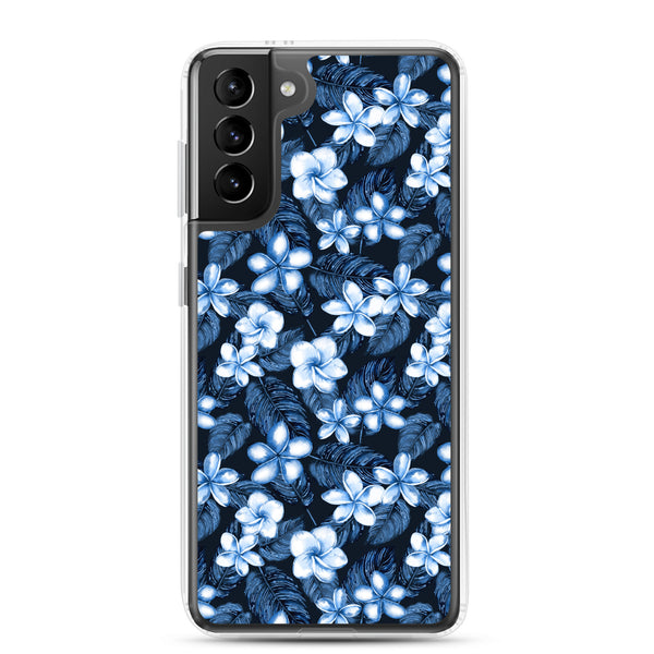 Blue Plumeria Floral Flowers Tropical Samsung Case - Samsung Galaxy Case S10 S20 S21 S22 E FE Plus and Ultra