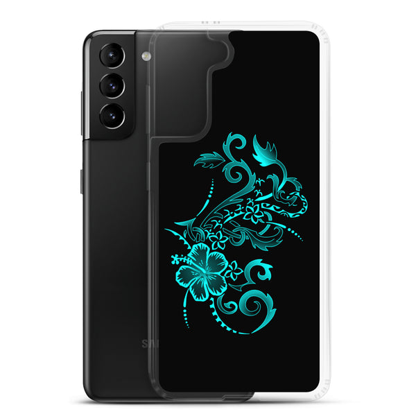 Hibiscus Tattoo - Teal - Samsung Galaxy Case S10 S20 S21 S22 E FE Plus and Ultra
