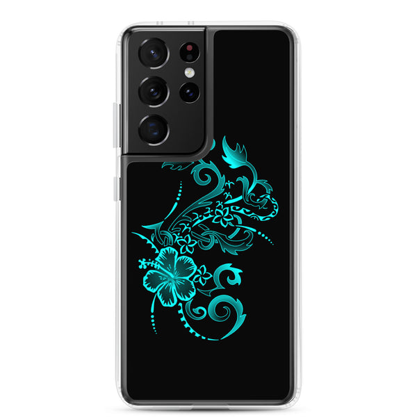 Hibiscus Tattoo - Teal - Samsung Galaxy Case S10 S20 S21 S22 E FE Plus and Ultra