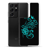 Hibiscus Tattoo - Teal - Samsung Galaxy Case S10 S20 S21 S22 E FE Plus and Ultra