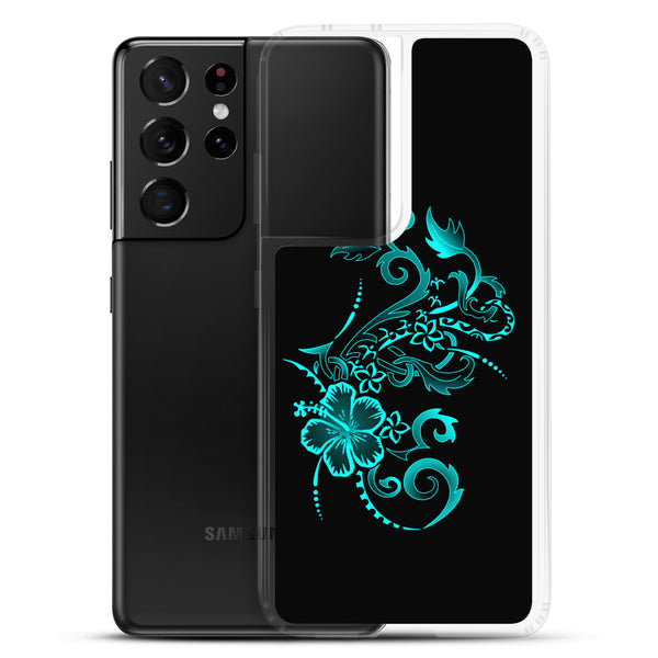 Hibiscus Tattoo - Teal - Samsung Galaxy Case S10 S20 S21 S22 E FE Plus and Ultra