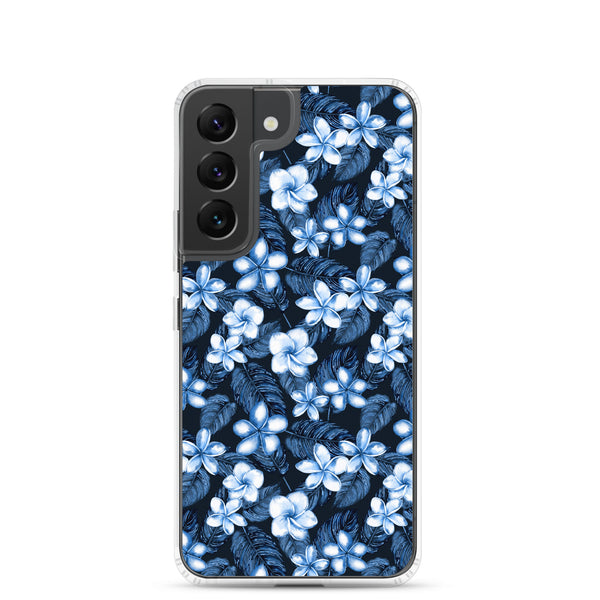 Blue Plumeria Floral Flowers Tropical Samsung Case - Samsung Galaxy Case S10 S20 S21 S22 E FE Plus and Ultra