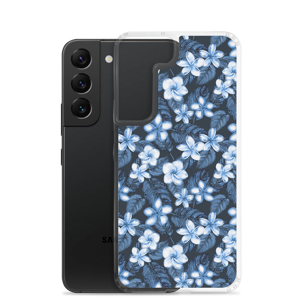 Blue Plumeria Floral Flowers Tropical Samsung Case - Samsung Galaxy Case S10 S20 S21 S22 E FE Plus and Ultra