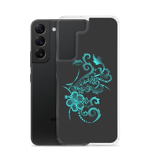 Hibiscus Tattoo - Teal - Samsung Galaxy Case S10 S20 S21 S22 E FE Plus and Ultra