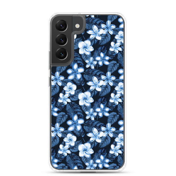 Blue Plumeria Floral Flowers Tropical Samsung Case - Samsung Galaxy Case S10 S20 S21 S22 E FE Plus and Ultra