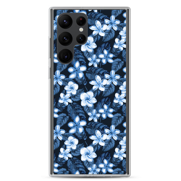 Blue Plumeria Floral Flowers Tropical Samsung Case - Samsung Galaxy Case S10 S20 S21 S22 E FE Plus and Ultra