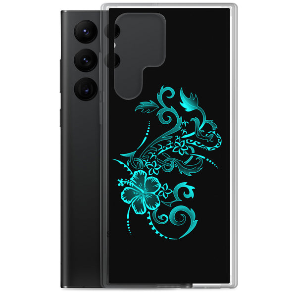 Hibiscus Tattoo - Teal - Samsung Galaxy Case S10 S20 S21 S22 E FE Plus and Ultra
