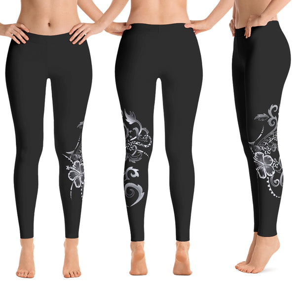 silver hibiscus tattoo long legging