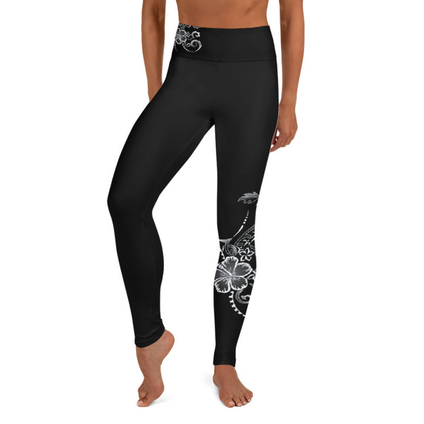 silver hibiscus tattoo hawaiian legging