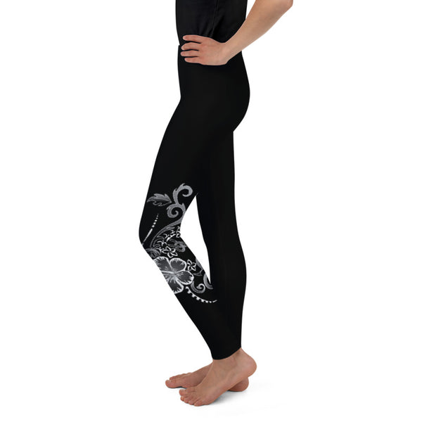 Silver hibiscus tattoo kids leggings
