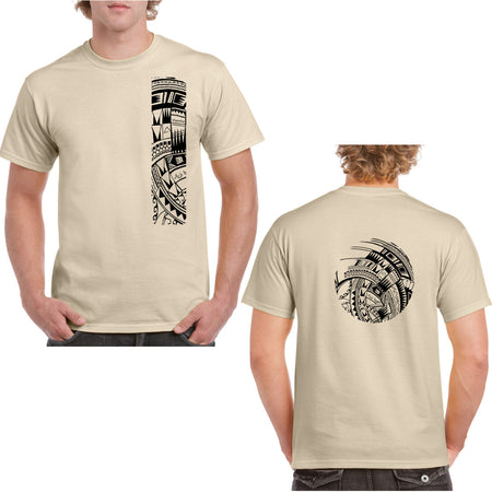 Men's Short Sleeve Poly-Cotton Blend with Samoan Tattoo Print