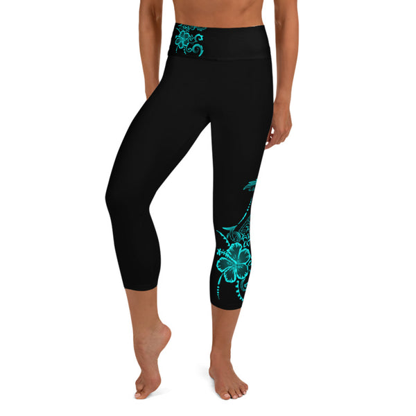 Teal Hibiscus Capri Legging