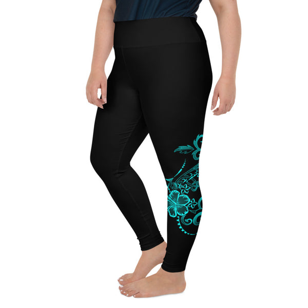 Teal Hibiscus plus size legging