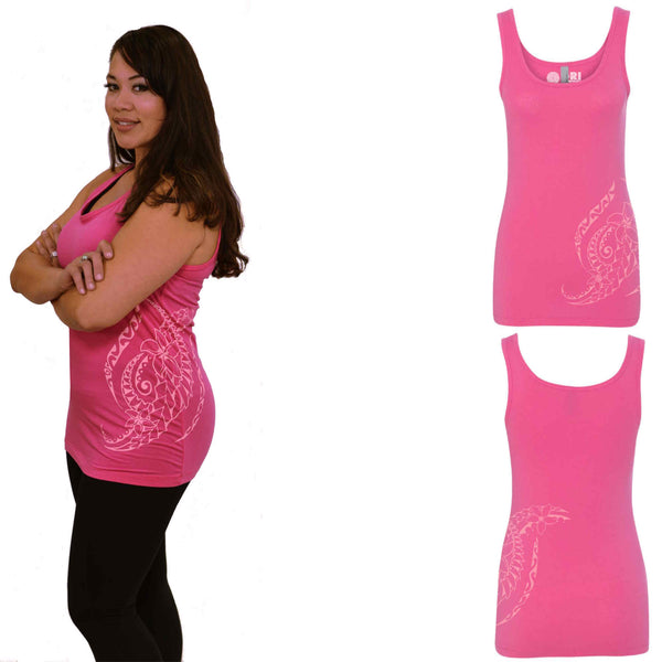 Plumeria hot pink Hawaiian spandex tattoo tank