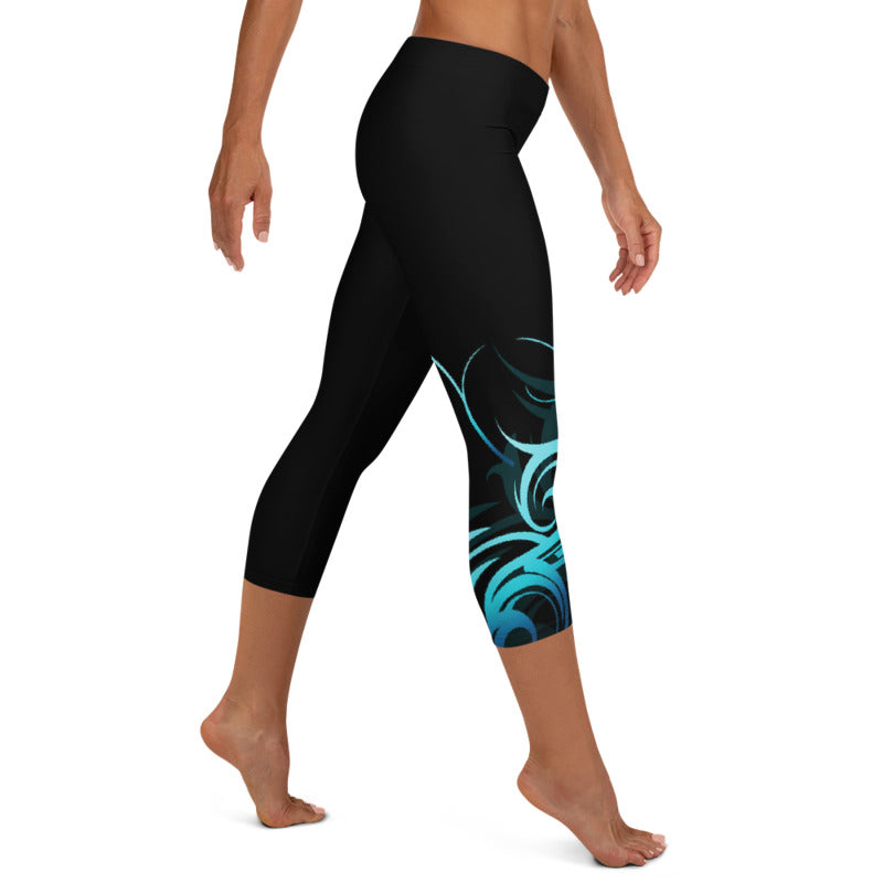Wave Pattern Capri Yoga Pants - 2 Band Styles Available (Regular and Wide)