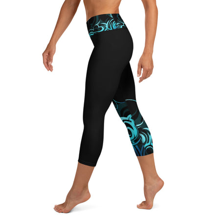 Polynesian Maori / Samoan Tattoo Crop / Capri Yoga Pants - 5 colors available & 2 Band Widths