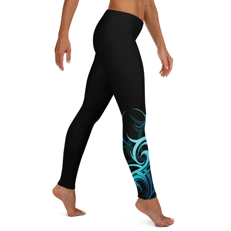 Wave Pattern Long Yoga Leggings - 2 Bands Available (Regular and Wide) & Plus Sizes