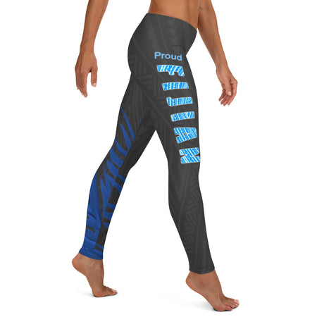 Multi Color Blue & Green  Tropical Fern Long Yoga Pants / Leggings with Mesh Accent & Pockets