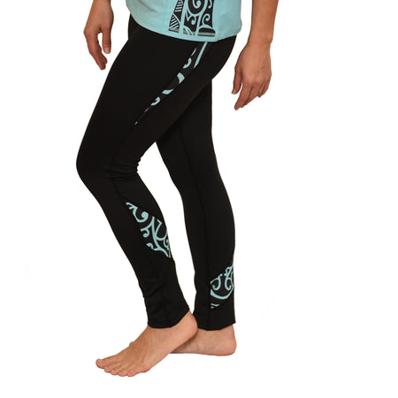Honu (Hawaiian Green Sea Turtle) Tattoo Yoga Pants with Mesh accents and zippered pocket