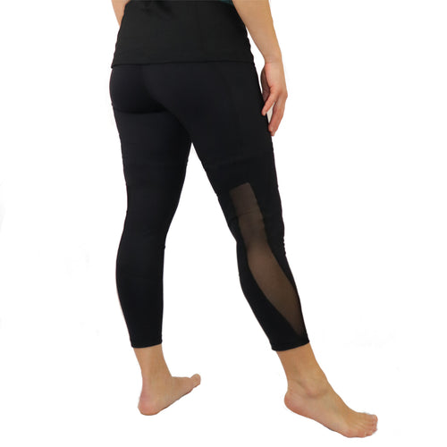 black mesh 7/8 yoga capri crop pants long