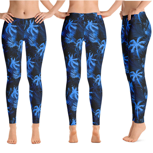 Blue Palm Tree Yoga Leggings