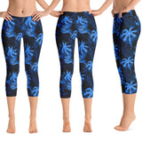 blue Hawaiian palm tree capri leggings