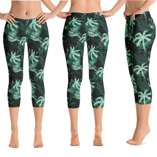 green palm tree hawaiian capri leggings