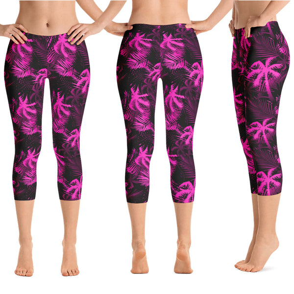 Pink palm tree capri leggings