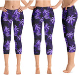 Purple palm tree Hawaiian capri leggings