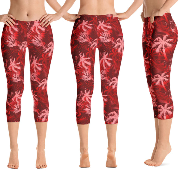 Red palm tree capri leggings