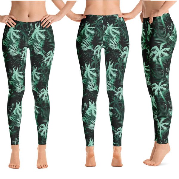 Hawaiian Tropical Palm Tree and Fern Long Yoga Leggings - 9 Colors  Available - Available in Plus Sizes