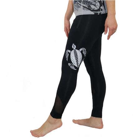 White and Blue Hawaiian Fern & Floral Long Yoga Pants / Leggings