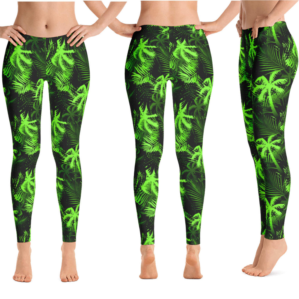 Black Palm Tree Hawaiian Print Women's Leggings
