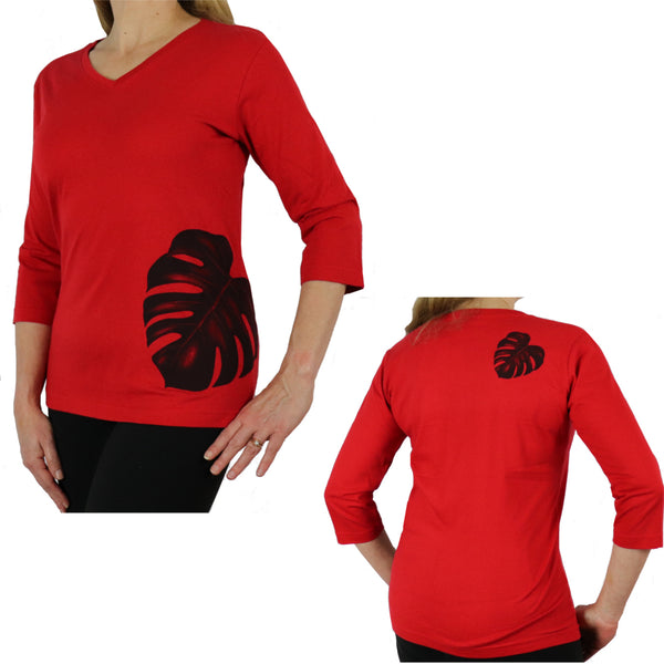red monstera fern long sleeve shirt