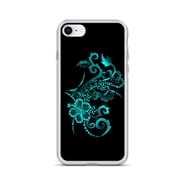teal hibiscus floral iphone case