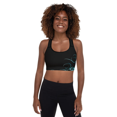 Kuahiwi Black Mesh with teal accents tattoo tank with a  Built in Bra and Removable Cups