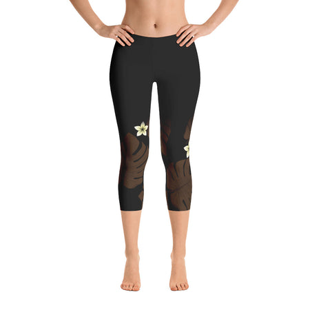 Kuahiwi Mountain Peak Style Samoan Polynesian Tattoo Pattern Print Leggings with or without Hibiscus Flower on the Ankle - Plus Sizes Available
