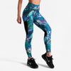 Monstera leaf blue leggings