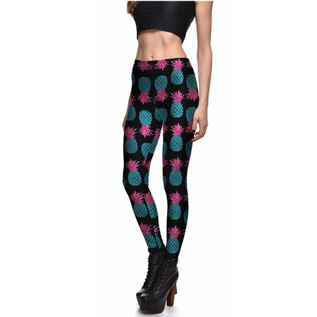 Black and White Tropical Fern Long Yoga Pants / Leggings with Mesh Accent