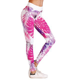 Pink and White Tropical Fern Hawaiian Long Yoga Pants / Leggings