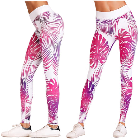 Hawaiian Pink Hibiscus Tattoo Crop Yoga Pants with Mesh inserts