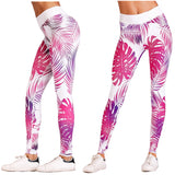 Pink and White Tropical Fern Hawaiian Long Yoga Pants / Leggings