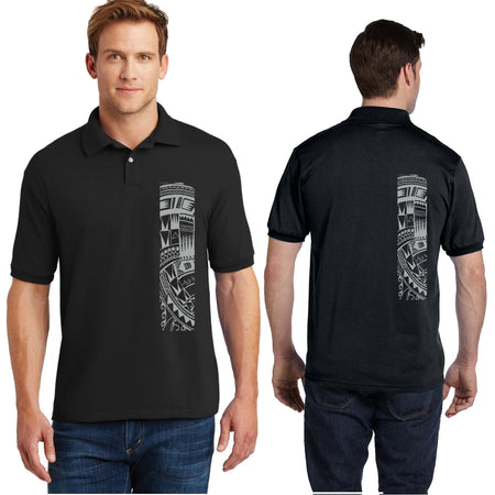 Men's Short Sleeve Heavy Weight Cotton T Shirt with Samoan Tattoo Print - Mahina Collection