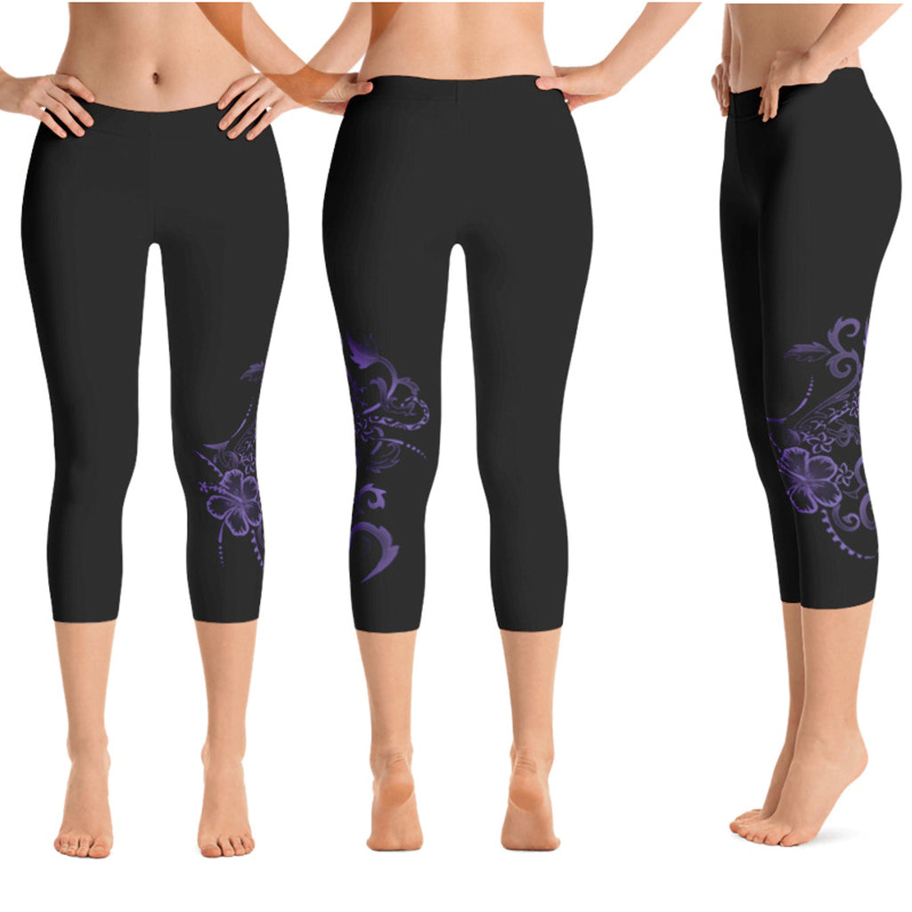 Hawaiian Hibiscus Tattoo Crop / Capri Yoga Pants - 7 colors available ...