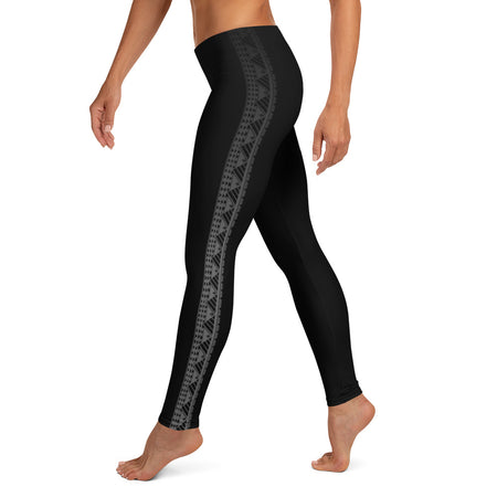 Wave Pattern Long Yoga Leggings - 2 Bands Available (Regular and Wide) & Plus Sizes