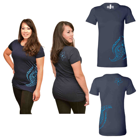 Women's 3/4 Sleeve Semi Fitted V-Neck Premium Jersey Tee with Monstera Leaf Print