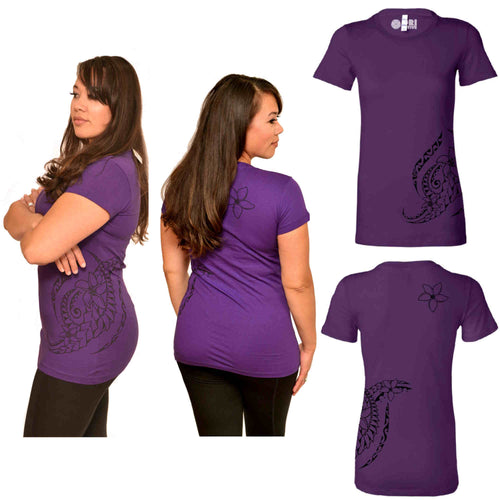 Purple Plumeria tattoo print Polynesian t-shirt