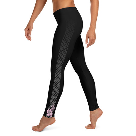 Plumeria and Tropical Hawaiian Fern Long Yoga Pants / Leggings - sizes up to 4XL